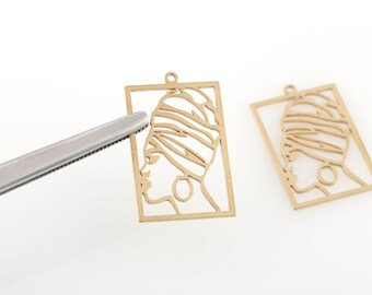 2 Stück Roh Messing Frau Gesicht Anhänger, Umriss Gesicht Ohrringe, moderne Kunst Charms, Frau Gesicht Silhouette Schmuck, Laser geschnitten Erkenntnisse, SH-226