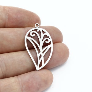 2 Pcs Stainless Steel Leaf Pendant, Leaf Earring, Herb Charm, Drop Leaf Jewelry, Earring Charms, Laser Cut Findings, 19x34mm, SH-3137