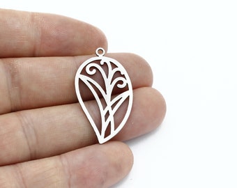 2 Pcs Stainless Steel Leaf Pendant, Leaf Earring, Herb Charm, Drop Leaf Jewelry, Earring Charms, Laser Cut Findings, 19x34mm, SH-3137