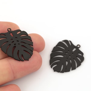 Black Plated Leaf Pendant, Monstera Leaf Charms, Big Leaf Jewelry, Black Plated Findings, Necklace Pendant, 28x32mm, SH-742