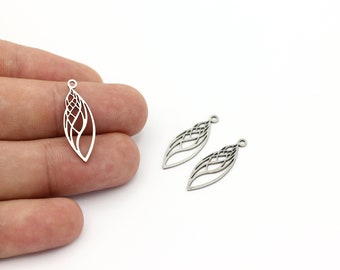 6 Pcs Stainless Steel Leaf Earrings, Leaf Pendant, Steel Leaf Charms, Raw Herb Jewelry, Stainless Steel Findings, 10x27mm, SH-1385