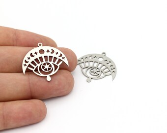 2 Pcs Stainless Steel Eye Teardrop Pendant, Eye Moon Phase Earrings, Steel Eye Jewelry, Earring Charm, Laser Cut Findings, 27x30mm, SH-1177
