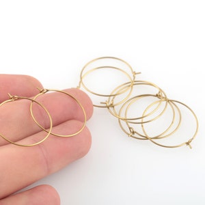 25mm Raw Brass Ear Wire Earrings Hoop Findings, Brass Round Earrings, Ear Wires, Earring Findings, Jewelry Supplier, 20Pcs, SH-277