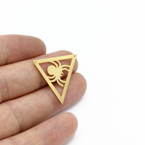 24k Gold Plated Spider Pendant, Triangle Spider Connector, Halloween Earrings, Spooky Charms, Halloween Findings, Jewelry Supplies, SH-2196