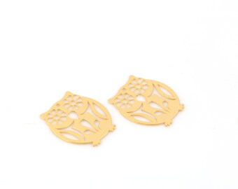 Shiny Gold Plated Owl Charms, Brass Owl Pendant, Animal Jewelry, Bird Jewelry, Necklace Pendant, Laser Cut Findings, 25x32mm, SH-884