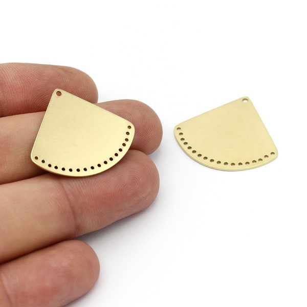 2 Pcs Raw Brass Earring Connector, Fan Shape Earring, Raw Geometric Pendant, Earring Charm, Laser Cut Findings, 26x31mm, SH-1368