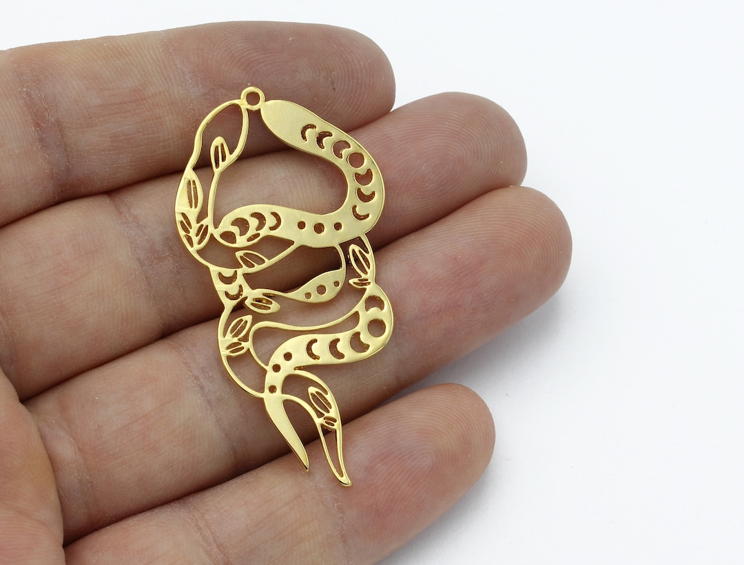 24k Gold Plated Snake Pendant, Snake Charms, Moon Phases on Snake ...