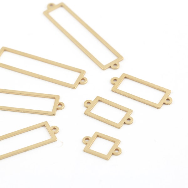 Raw Brass Rectangle Earring Connector, 2 Holes Rectangle Charms, Geometric Connector, Jewelry Making, Brass Findings, 10Pcs, SH-638