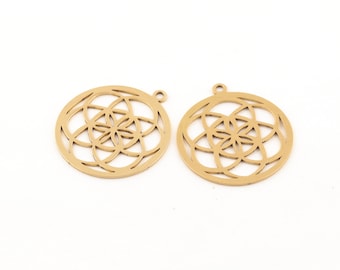 2 Pcs Raw Brass Laser Cut Seed of Life Pendant, Floral of Life Medallion, Yoga Jewelry, Flower of Life Charm, Laser Cut Findings, SH-51