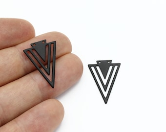 4 Pcs Black Plated Triangle Charms, Triangle Connector, Triangle Earrings, Geometric Jewelry, Necklace Findings, Jewelry Supplies, SH-1789