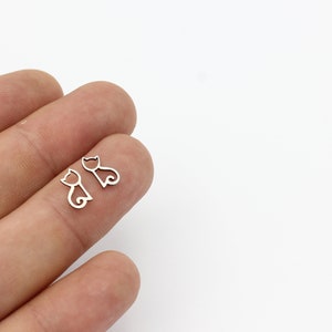 12 Pcs Stainless Steel Cat Charms, Tiny Cat Connector, Steel Cat Earring, Earring Findings, Animal Pendant, Steel Findings, 5x10mm, SH-1259