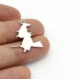 4 Pcs Stainless Steel Witch Earrings, Witch Broomstick Pendant, Witch Broomstick Charm, Spooky Charms, Halloween Pendant, 23x23mm, SH-1692