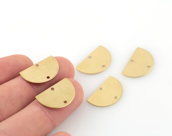 6 Pcs Raw Brass Half Round Charm, Semi Circle Connector, Two Holes D Shape Pendant, Earring Connector, Jewelry Supplies, 14x28mm, SH-415