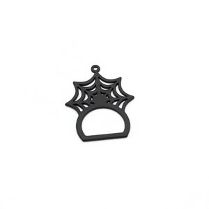 Black Plated Spider Web Pendant, Spider Web Charms, Spooky Charms, Black Plated Halloween Jewelry, Spider Web Earrings, 24x30mm, SH-1478