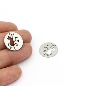 2 Pcs Stainless Steel Cat Pendant, Cat and Flower Medallion, Cat Earrings, Flower Charms, Animal Pendant, Steel Findings, 20mm, SH-1206