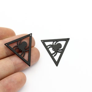 Black Plated Spider Pendant, Triangle Spider Connector, Halloween Earrings, Spooky Charms, Halloween Findings, Jewelry Supplies, SH-1525