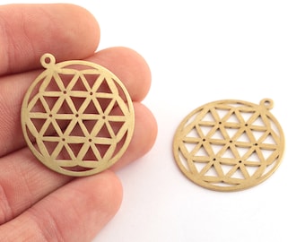 2 Pcs Raw Brass Laser Cut Flower of Life Pendant, Seed of Life Medallion, Yoga Jewelry, Flower of Life Charm, Laser Cut Findings, SH-29
