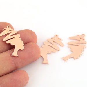 Pendentif visage plaqué or rose, charmes de visage de femme, boucles d'oreilles visage contour, bijoux silhouette visage femme, résultats découpés au laser, 18x33mm, SH-862