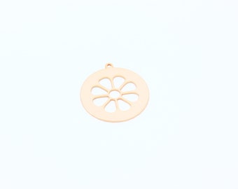 Rose Gold Plated Daisy Charms, Flower Pendant, Floral Medallion, Rose Gold Plated Daisy Jewelry, Necklace Findings, 29x32mm, SH-2568