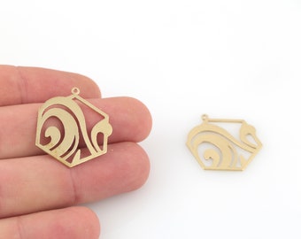 2 Pcs Raw Brass Hexagon Charms, Hexagon Pendant, Raw Brass Patterned Hexagon Earrings, Jewelry Supplies, Brass Findings, SH-527