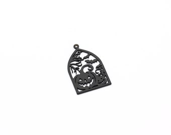 Pendentif chauves-souris et citrouille plaquées noires, boucles d’oreilles citrouille en forme de dôme, bijoux d’Halloween, charmes effrayants, découvertes d’Halloween plaquées noires, SH-1475