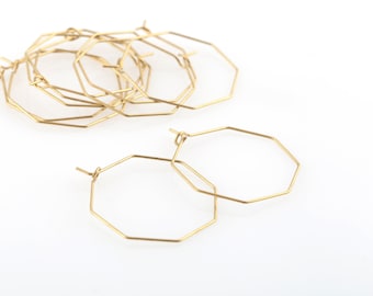 30mm Brass Hexagon Earrings, Raw Brass Wire Hexagon Earring, Ear Wires, Earring Findings, Jewelry Supplier, Brass Earrings, 20Pcs, SH-274