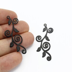 2 Pcs Black Plated Leaf Earrings, Branch Charms, Brass Leaf Pendant, Black Herb Jewelry, Flower Jewelry, Laser Cut Findings, 18x42mm,SH-1771
