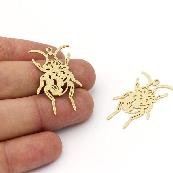 2 Pcs Raw Brass İnsect Charms, Cockroach Pendant, Spooky Charms, Animal Jewelry, Bug Earrings, Brass Findings, 21x34mm, SH-1371