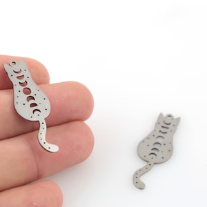 2 Pcs Stainless Steel Cat Pendant, Star Cat Charms, Steel Cat Jewelry, Earring Findings, Animal Pendant, Jewelry Supplies, 14x41mm, SH-350