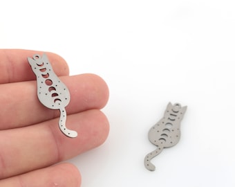 2 Pcs Stainless Steel Cat Pendant, Star Cat Charms, Steel Cat Jewelry, Earring Findings, Animal Pendant, Jewelry Supplies, 14x41mm, SH-350