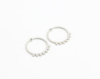 4 Pcs Rhodium Plated Round Earrings, Circle Charms, Brass Round Jewelry, Round Pendant, Earring Findings, Jewelry Supplies, 20x22mm, SH-1078
