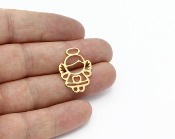 May include: Gold-colored metal charm shaped like an angel with wings, a halo, and a heart in the center.