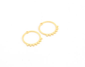 4 Pcs 24k Gold Plated Round Earrings, Circle Charms, Brass Round Jewelry, Round Pendant, Earring Findings, Jewelry Supplies, 20x22mm,SH-1050