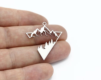 Ciondolo a forma di montagna in acciaio inossidabile, ciondolo a forma di montagna triangolare, orecchini con paesaggio, ciondolo a forma di orecchino, ciondolo per collana, accessori in acciaio, SH-3203
