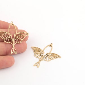 Raw Brass Butterfly Pendant, Moth Connectors, Moth Earring, Butterfly Jewelry, Laser Cut Animal Jewelry, Laser Cut Findings, 44x45mm,SH-1117