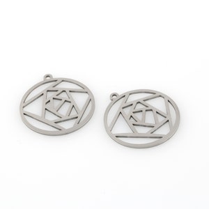 2 Pcs Stainless Steel Round Charms, Geometric Pendant, Round İnside Triangle Earrings, Round Jewelry, Jewelry Supplies, 29x32mm, SH-345