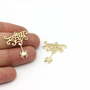 2 Pcs Raw Brass Spider Web Earrings, Spider Web Charms, Spooky Charms, Raw Brass Halloween Jewelry, Spider Web Pendant, 26x31mm, SH-1348