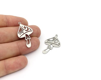 2 Pcs Stainless Steel Mushroom Pendant, Mushroom Earrings, Moon Phases Mushroom Jewelry, Laser Cut Findings, Necklace Pendant, SH-1432