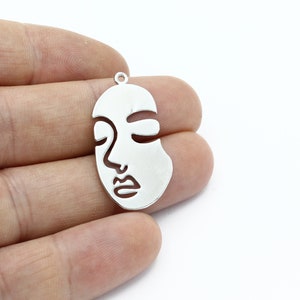 Rhodium Plated Abstract Face Charm, Face Pendant, Outline Face Earrings, Face Silhouette Jewelry, Laser Cut Findings, 18x32mm, SH-2808