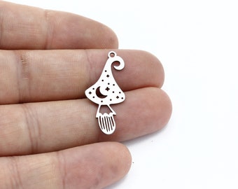 2 Pcs Stainless Steel Moon Phases Mushroom Pendant, Mushroom Earrings, Moon Phases Mushroom Charm, Steel Findings, Necklace Pendant, SH-3105