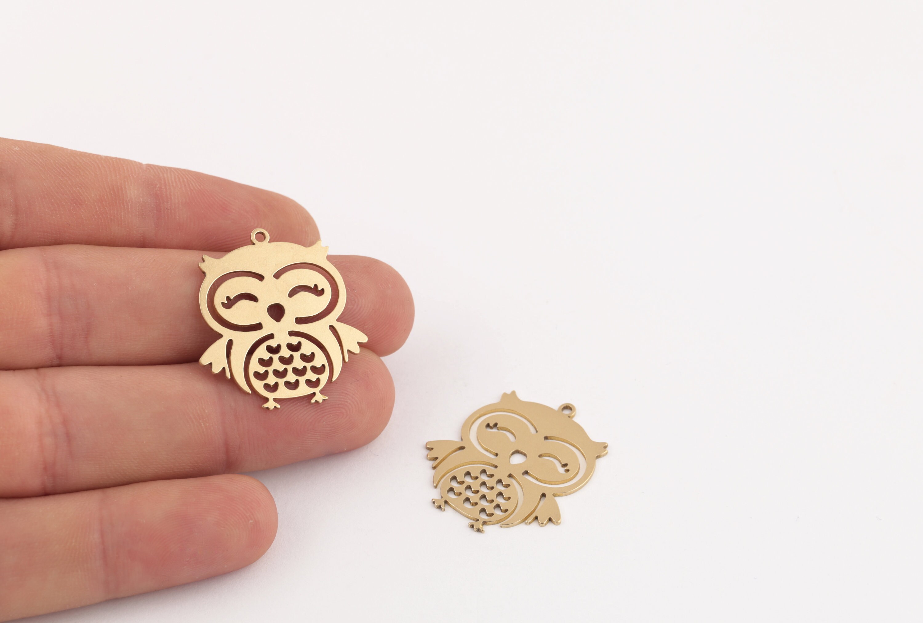 2 Pcs Raw Brass Owl Pendant, Owl Charm, Owl Earrings, Raw Brass Animal Jewelry, Bird Jewelry, Laser 