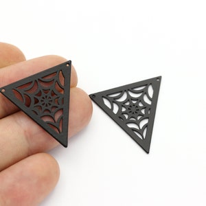 Black Plated Spider Web Pendant, Triangle Spider Web Connector, Halloween Earrings, Halloween Findings, Jewelry Supplies, 26mm, SH-1501