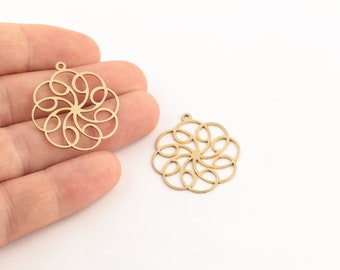 2Pcs Raw Brass Laser Cut Flower of Life Pendant, Flower of Life Medallion, Yoga Jewelry, Flower of Life Earrings, Laser Cut Findings, SH-142