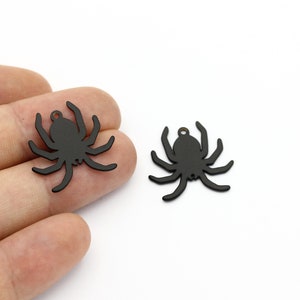 2 Pcs Black Plated Spider Earrings, Spider Charms, Spooky Charms, Animal Jewelry, Spider Pendant, Black Findings, 21x23mm, SH-1542