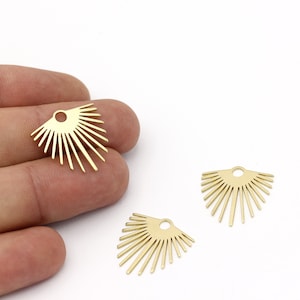 4 Pcs Raw Brass Sun Charms, Fan Earring Pendant, Raw Brass Sun Earring, Raw Sunshine Jewelry, Celestial Charms, Laser Cut Findings, SH-1377