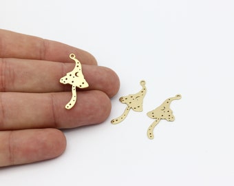 2 Pcs Raw Brass Mushroom Earrings, Mushroom Pendant, Moon and Star Mushroom Jewelry, Laser Cut Findings, Necklace Pendant, 15x32mm, SH-1470