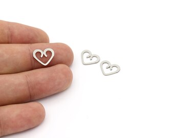 6 pcs connecteur de coeur en acier inoxydable, résultats de coeur, boucle d’oreille de coeur minuscule, bijoux de coeur, résultats de boucle d’oreille, résultats en acier, 10x13mm, SH-1397