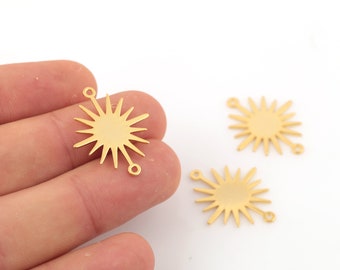 2 stuks glanzende vergulde zonneconnector, Sun Earring-bevindingen, 2-gaats armbandconnector, Sky-sieraden, vergulde bevindingen, 22x27mm, SH-674