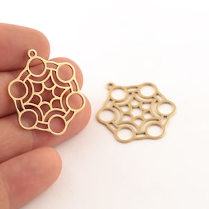 2 Pcs Raw Brass Hexagon Pendant, Laser Cut Geometric Charms, Round İnside Star Earrings, Honeycomb Jewelry, Laser Cut Findings,26x32mm,SH-73