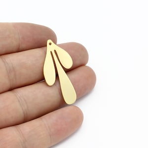 24k Gold Plated Leaf Earrings, Leaf Pendant, Gold Plated Leaf Charms, Herb Jewelry, DIY Jewelry, Laser Cut Findings, 19x37mm, SH-2195